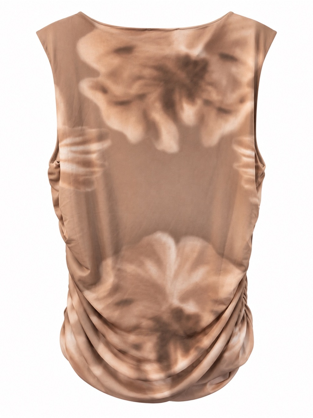cupcakes & cashmere Taupe Floral Ruched Sleeveless Blouse